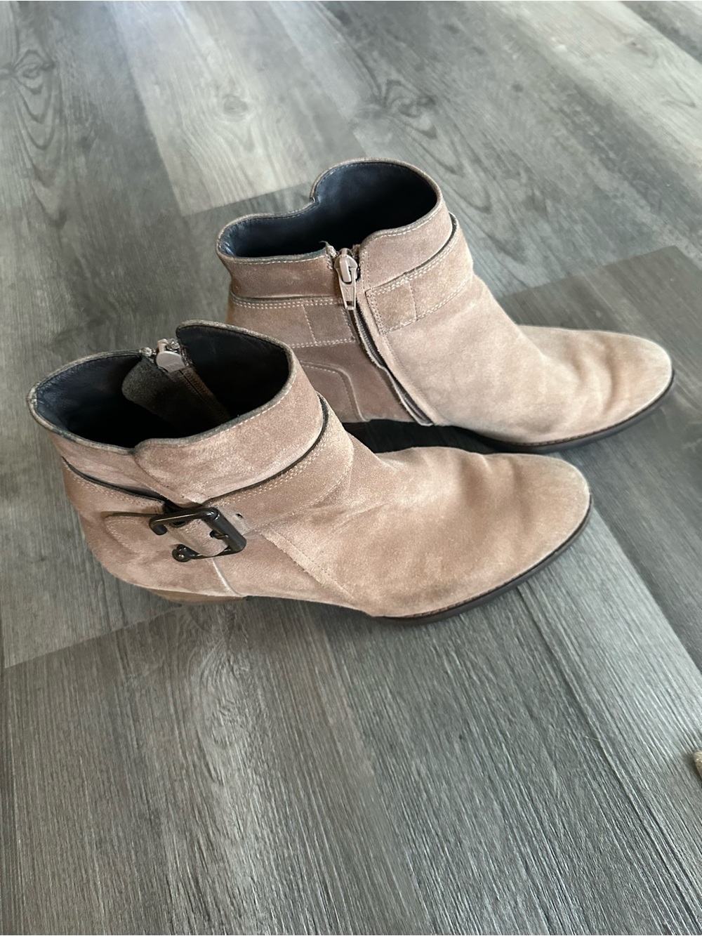 Paul Green Suede Ankle Boots in Taupe with Buckle
